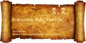Kubicsek Kálmán névjegykártya